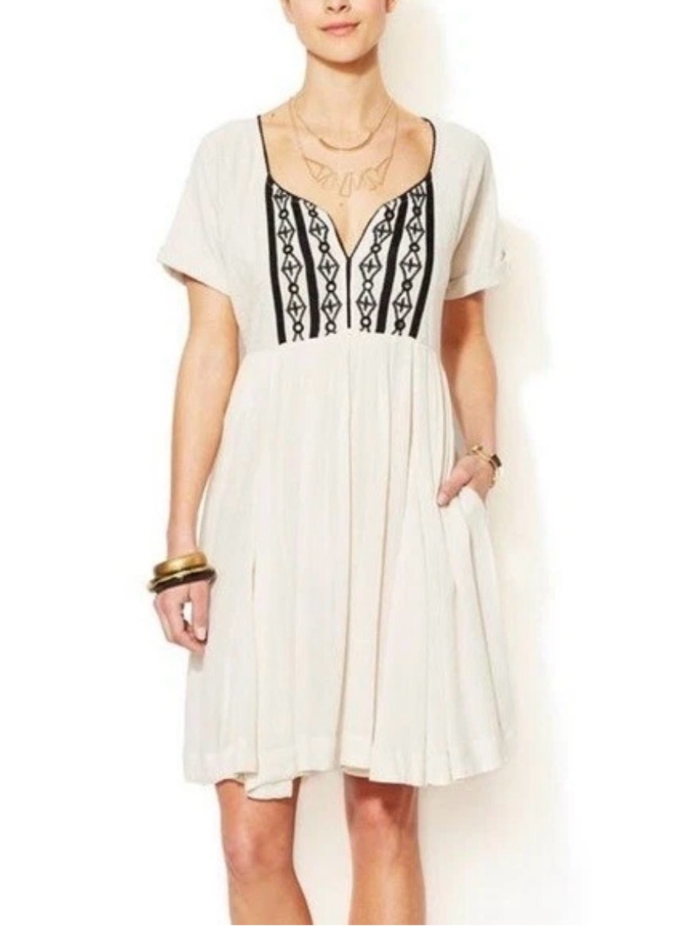 Free People Embroidered Mini Dress Womens Small Cottage-core Western